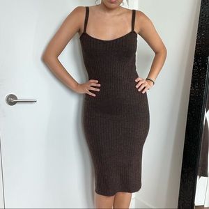 Brown knit body con dress